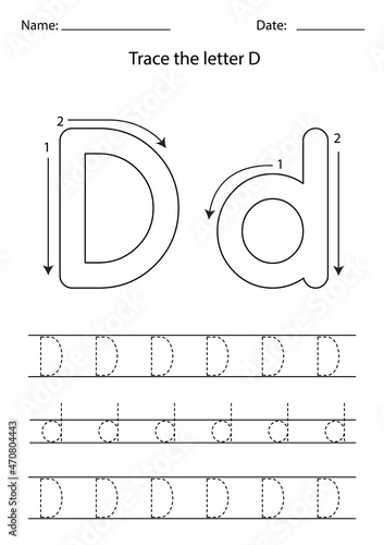 Learning English alphabet for kids. How to write letter D.
