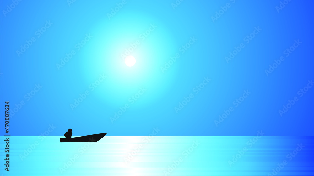 FISHERMAN IN CALM SEA AT SUNSET FISHERMAN IN CALM SEA AT SUNSET
