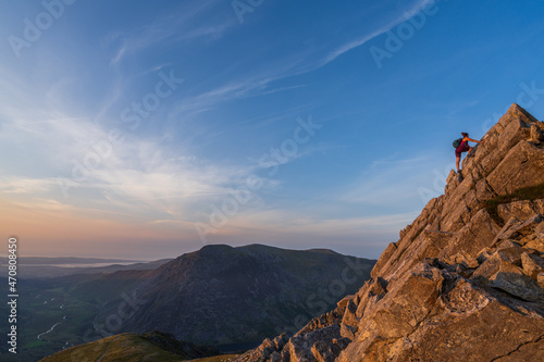 Sunset mountaineering and scrambling on the mountains of North Wales