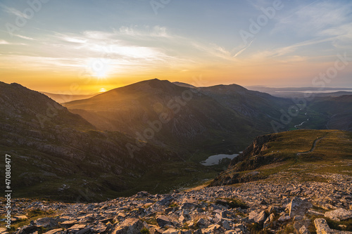Sunset mountaineering and scrambling on the mountains of North Wales