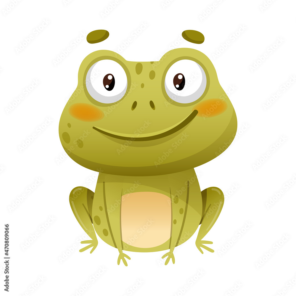 Cute funny cheerful frog. Green toad cartoon character vector illustration  Stock Vector | Adobe Stock