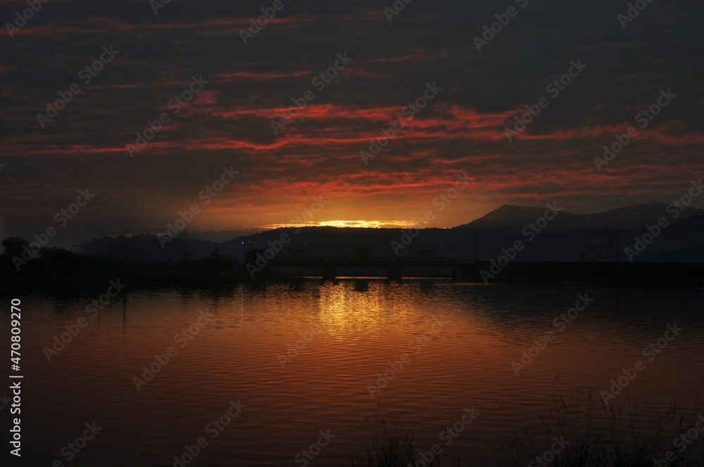 sunset over the lake