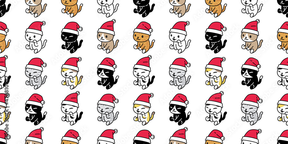 cat seamless pattern christmas santa claus hat kitten calico sitting vector dog pet breed cartoon repeat wallpaper tile background scarf isolated doodle illustration design cat seamless pattern christmas santa claus hat kitten calico sitting vector dog pet breed cartoon repeat wallpaper tile background scarf isolated doodle illustration design