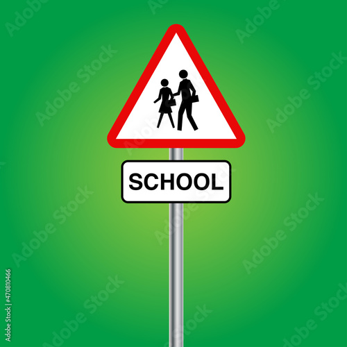 School sign board. Public or student pedestrian walk sign. Isolated vector illustration.