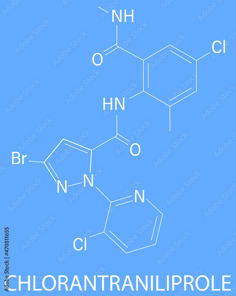 Fototapeta premium Chlorantraniliprole insecticide molecule (ryanoid class). Skeletal formula. 