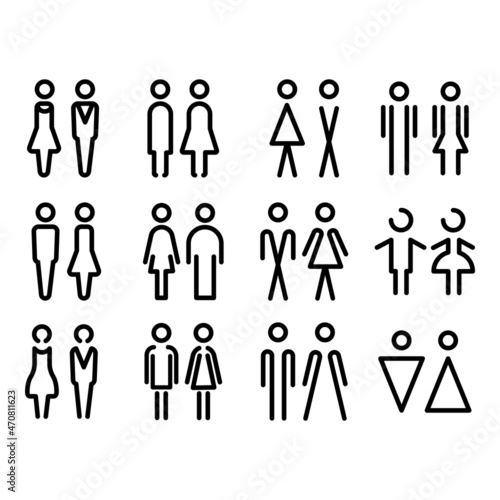 Collection of restroom or toilet symbol or label. Isolated vector icons.
