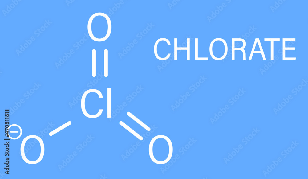 Chlorate anion, chemical structure. Skeletal formula.
Chlorate anion, chemical structure. Skeletal formula.
