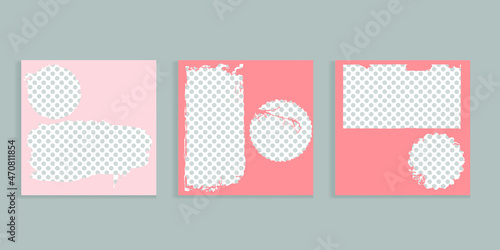 Social media square covers with grunge design  . Contemporary style . Post frame stories templates. Layout for promotion .Media banner .Vector