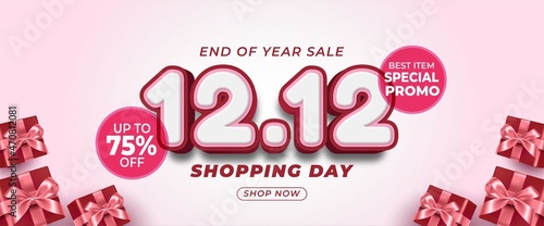 Realistic 12.12 sale horizontal banner with editable text effect