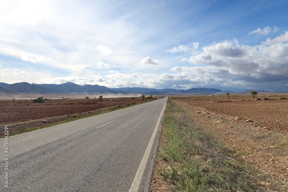 Longue route droite dans la campagne. Andalousie. Espagne.