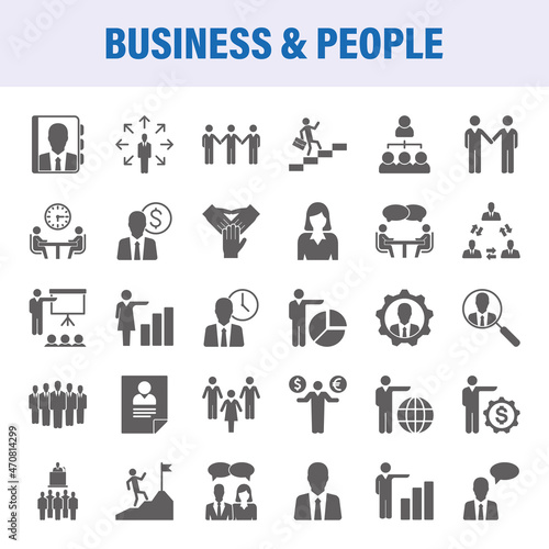 Business And People Icon Set. Flat Design vector icon set.