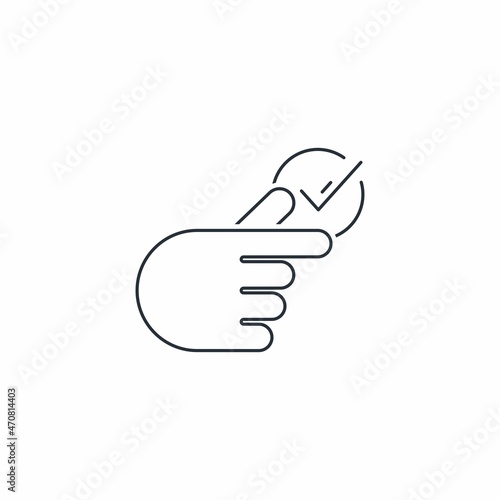 Finger click, gesture. Result UP. Easy make.  Vector linear icon isolated on white background.