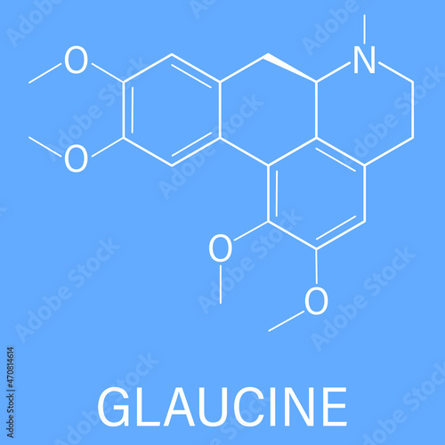 Glaucine alkaloid molecule. Found in yellow hornpoppy (Glaucium flavum) and a number of other plants. Skeletal formula.