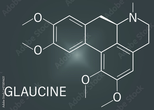 Glaucine alkaloid molecule. Found in yellow hornpoppy (Glaucium flavum) and a number of other plants. Skeletal formula.