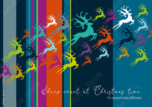 Sheep count at Christmas time - a contemporary Pop Art Design Card for your Christmas mail with 
reindeers shows diversity