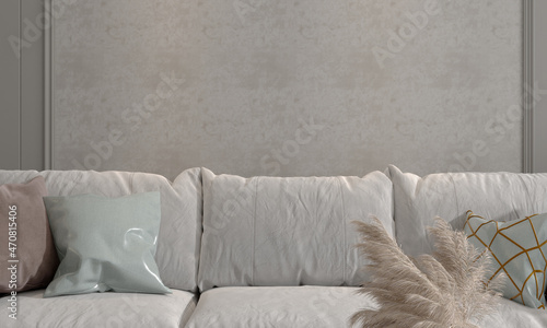 Fototapeta Naklejka Na Ścianę i Meble -  Spot view sofa and pillows in the living.3D illustration