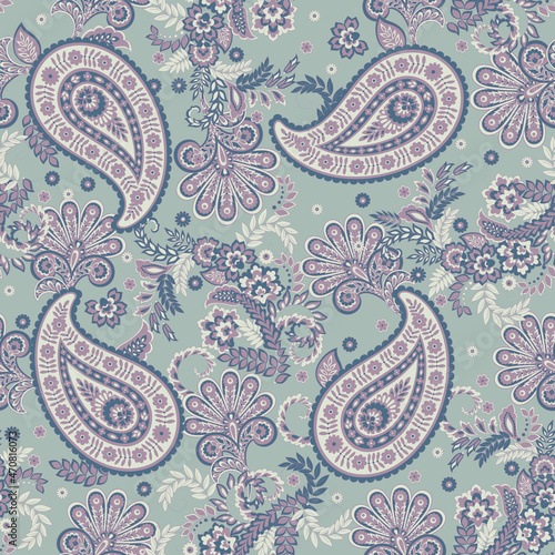 Floral paisley seamless pattern. Damask colorful vector textile background