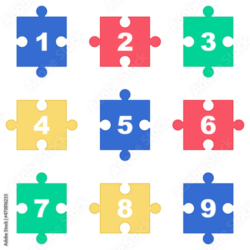 Alphabet on colorful puzzle. Jigsaw fonts for poster, banner, publication. Vector illustration.