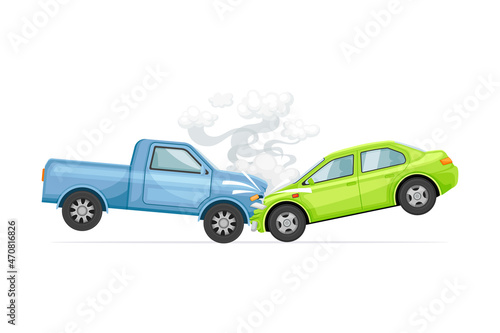 Cars involved in car wreck. Car insurance case concept vector illustration
