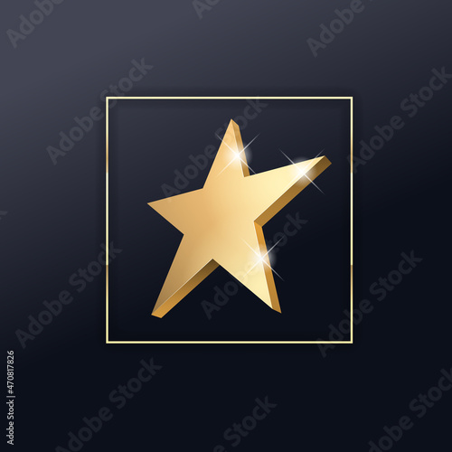 Golden 3d star with highlights. Icon for holiday design element.