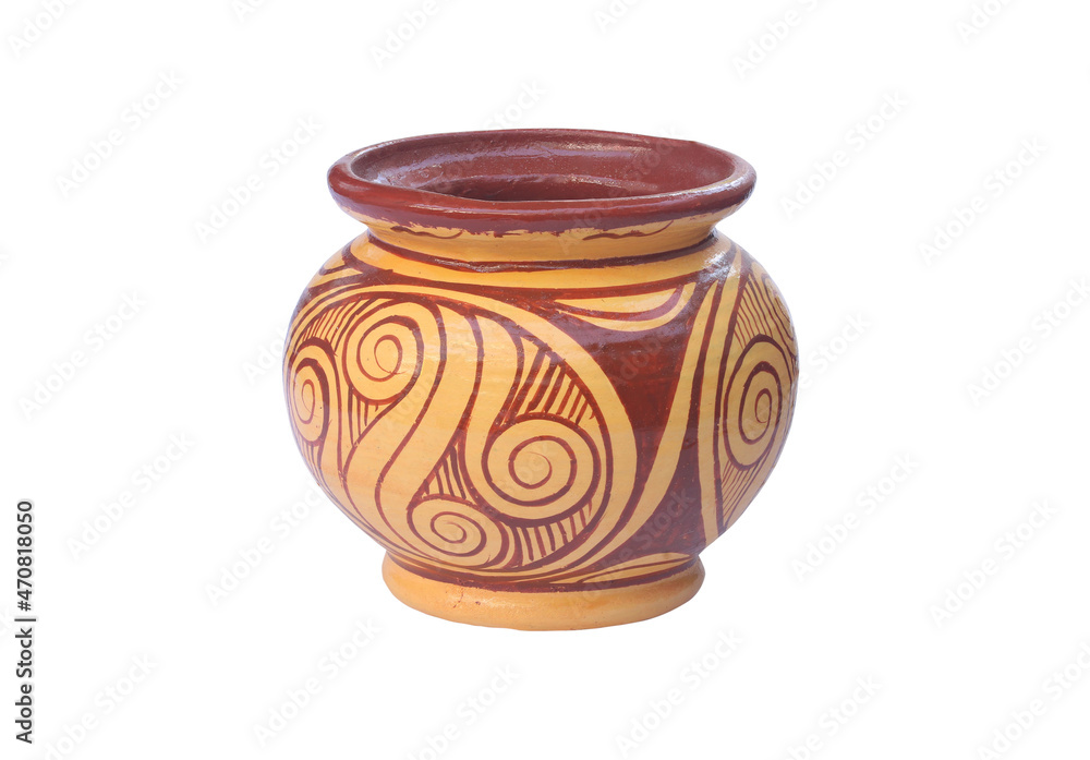 Earthenware jar of Ban Chiang Isolated on white background with clipping path..