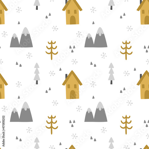 vector seamless pattern with cute little houses