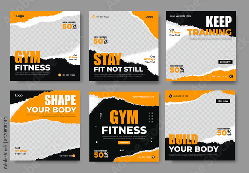 Fitness instagram gym social media post template	
