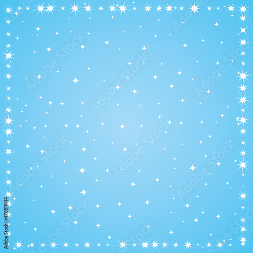 Light blue starry sky and stars border. Vector background.