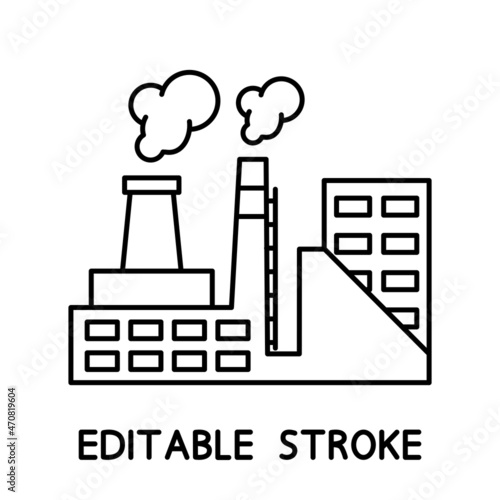 Factory icon. Vector industrial building with smoke