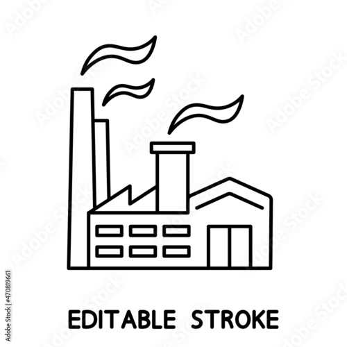 Factory icon. Vector industrial building with smoke