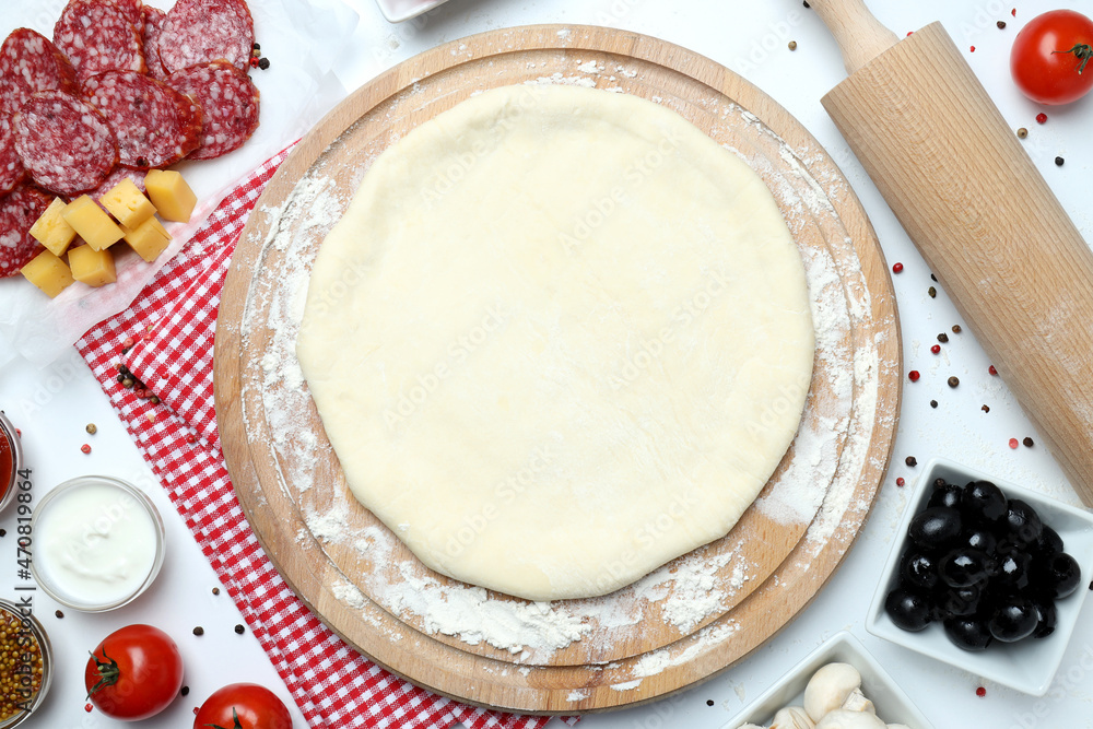 Concept of cooking pizza on white background Concept of cooking pizza on white background
