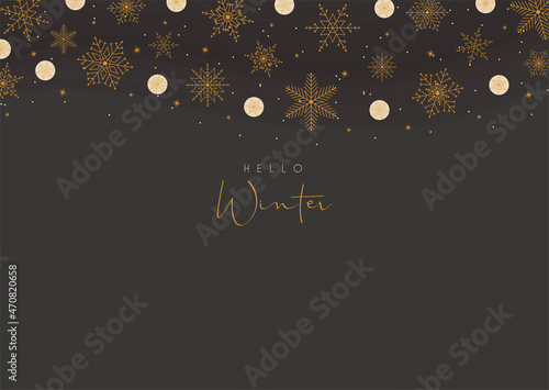 Hello Winter background with snowlakes decorations