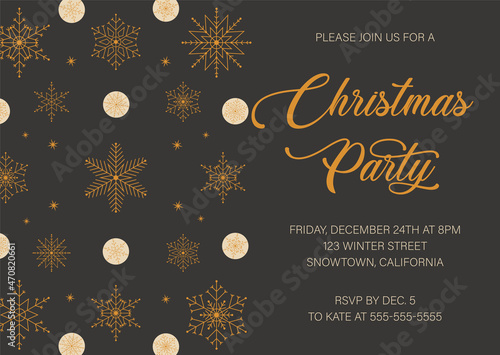 Christmas party invitation with abstract snowflakes decoration