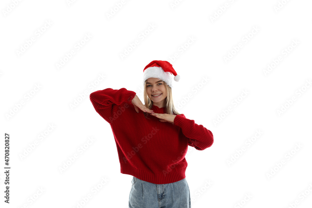 Attractive girl isolated on white background, Christmas concept Attractive girl isolated on white background, Christmas concept