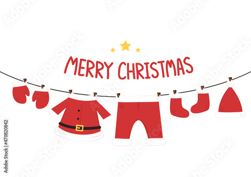 Merry Christmas poster. Set of Christmas accessories Santa Claus.