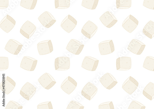 Tofu pattern wallpaper. White Tofu cartoon style isolated on white background. Vegetarian nutrition, healthy food.