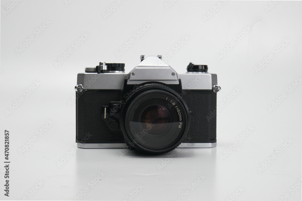Close up of old camera isolated with white background. Vintage camera. Photography equipment Close up of old camera isolated with white background. Vintage camera. Photography equipment