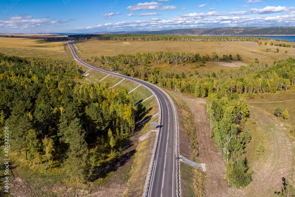 Aerial view of the highway near the Svirsk city