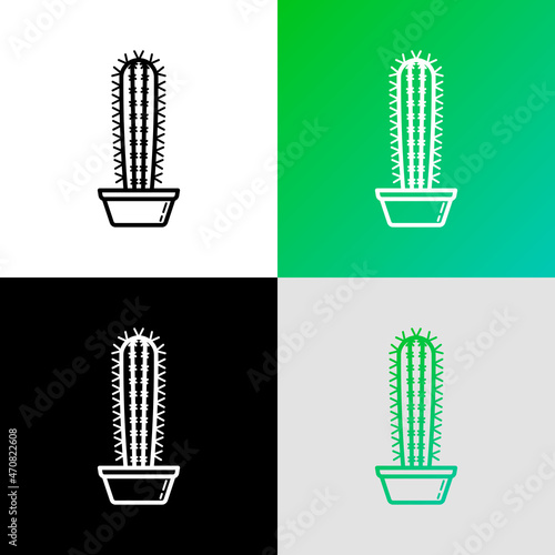 Cactus with prickles in pot thin line icon. Modern vector illustration of home plant.