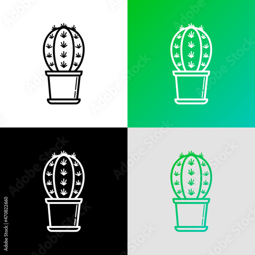 Cactus with prickles in pot thin line icon. Modern vector illustration of home plant.