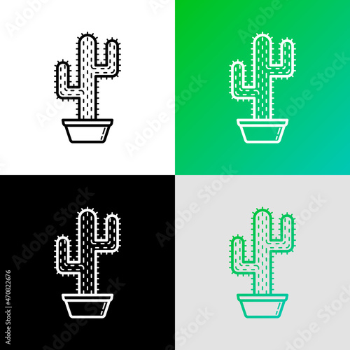 Cactus with prickles in pot thin line icon. Modern vector illustration of home plant.