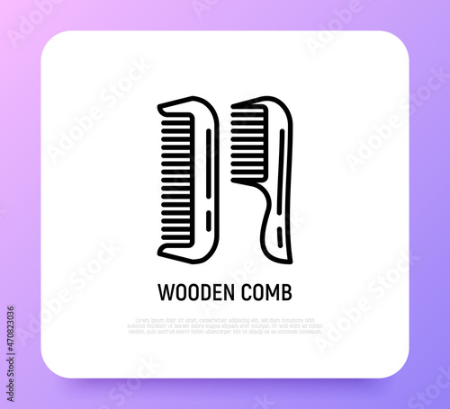 Wooden comb thin line icon. Zero waste. Modern vector illustration, element of logo for hairdresser, barber shop.