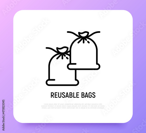 Reusable textile bags for vegetable and fruits thin line icon. Modern vector illustration of zero waste eco bags.