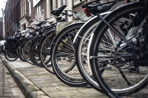 Bicycles parked on the street in Amsterdam