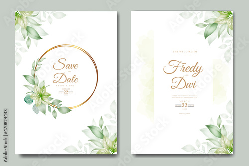 greenery leaves watercolor wedding invitation card set