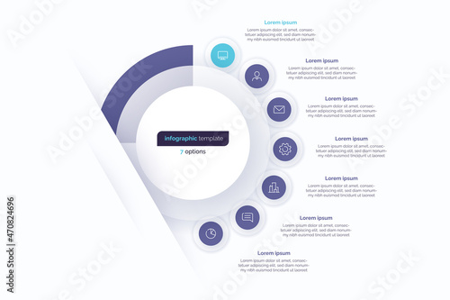 Seven option circle infographic design template. Vector illustration