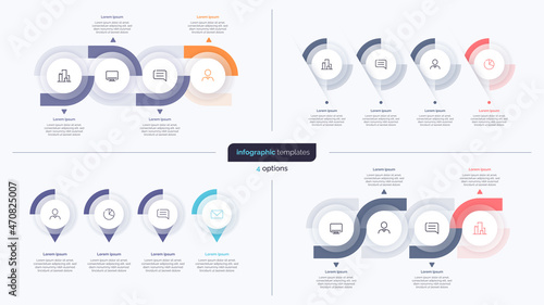 Set of four step business infographic design templates. Vector illustration