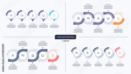 Set of five step business infographic design templates. Vector illustration