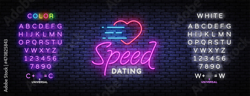 Speed Dating Neon Text Vector. Beautiful template for banner design. Modern speed dating, great design for any purposes. Love symbol. Editing text neon sign