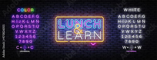Lunch And Learn neon sign vector design template. Lunch And Learn neon logo, light banner, design element, night bright advertising, bright sign. Vector illustration. Editing text neon sign